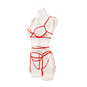 Lingerie Red Desire Transparente – Com Cinta-Liga e Luvas