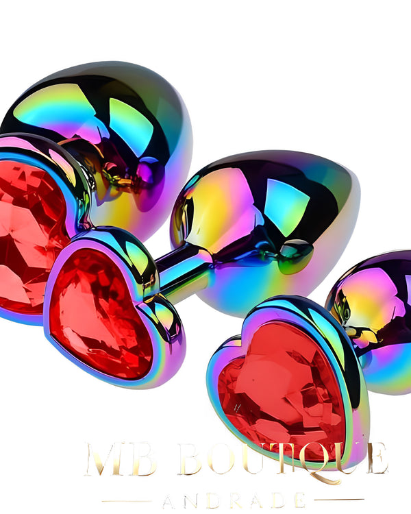 Plug Coração com Joia Multicolorida – Luxo, Brilho e Prazer Incomparável