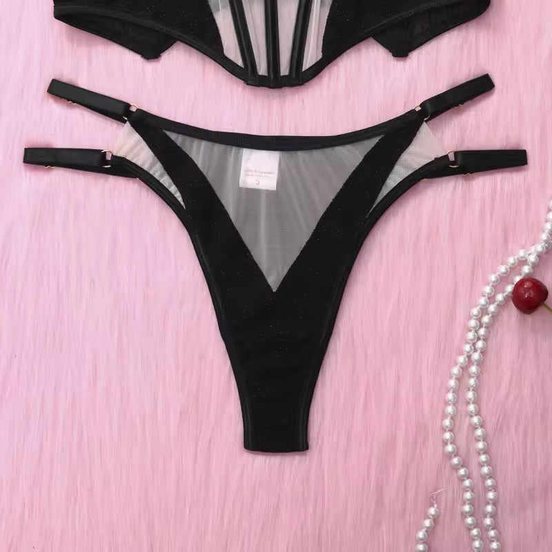 Lingerie Black Sculpt com Transparência e Cintura Alta | Com Aro, Sem Bojo