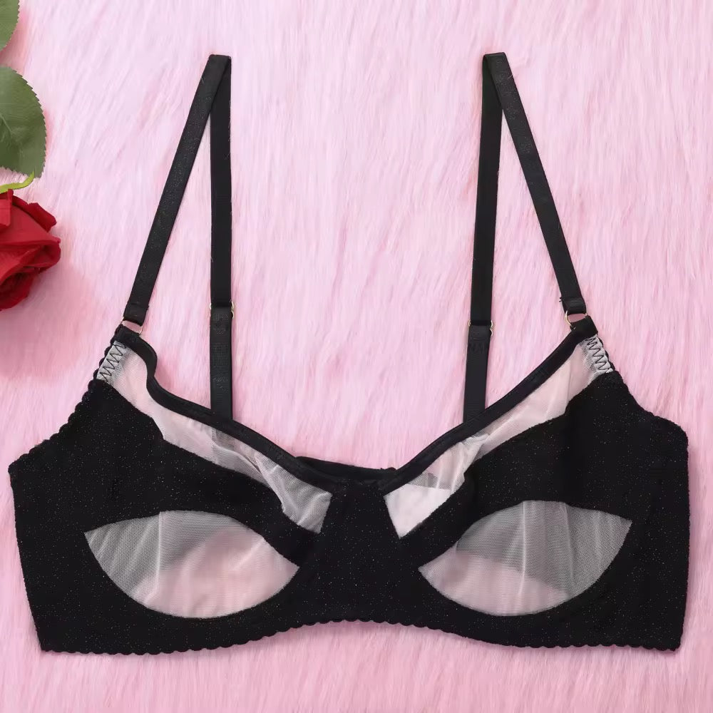 Lingerie Black Sculpt com Transparência e Cintura Alta | Com Aro, Sem Bojo