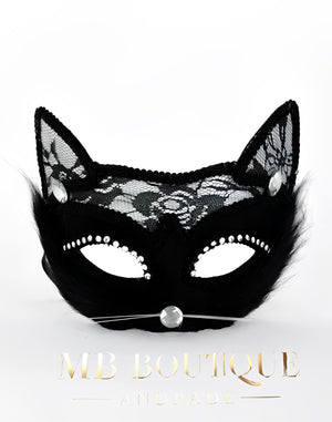 Máscara Gato Selvagem – Renda, Pelúcia e Strass