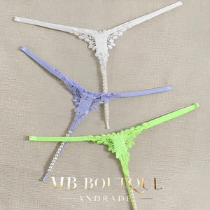 Kit 3 calcinhas com detalhes em pérolas e regulagem na lateral