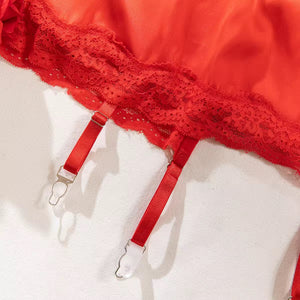 Lingerie Red Seduction – Com Saia de Cetim, Ligas e Fio Dental Regulável