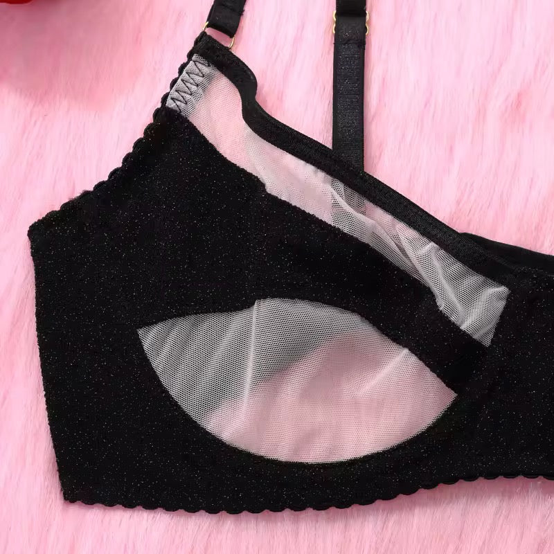 Lingerie Black Sculpt com Transparência e Cintura Alta | Com Aro, Sem Bojo