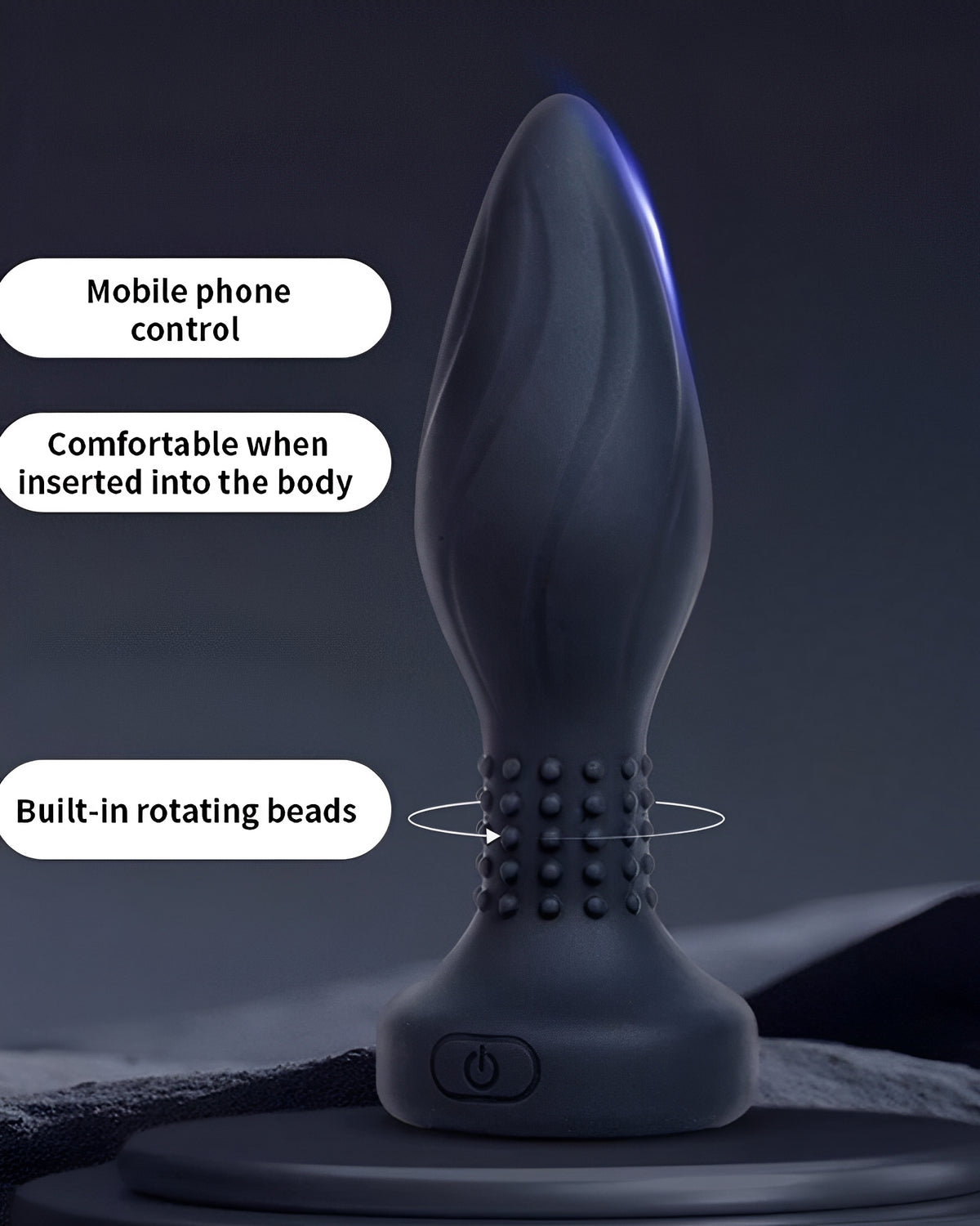 Plug Anal Preto Vibratório com Controle via App – 9 Modos, Rotação e Resistente à Água