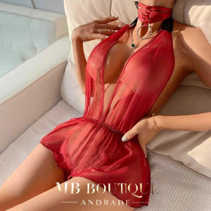 Body transparente com gargantilha 