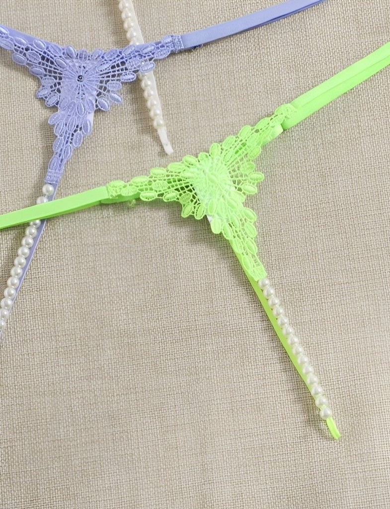 Kit 3 calcinhas com detalhes em pérolas e regulagem na lateral