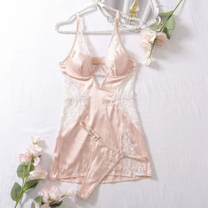 Camisola Rosé Angel – Acetinada com Renda e Detalhe Vazado