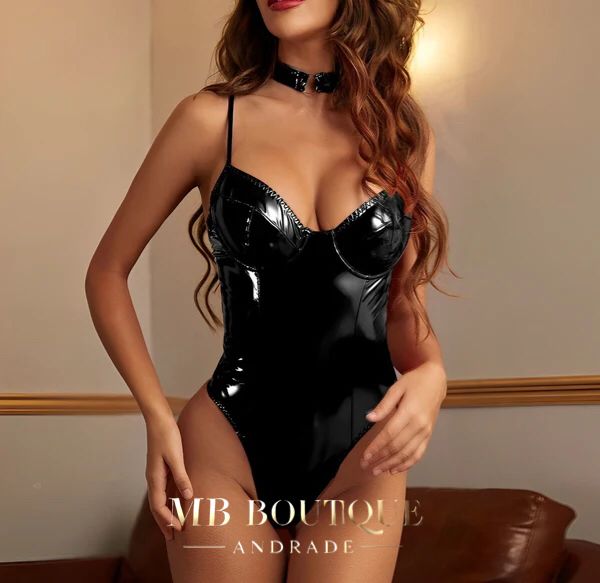 Body Sexy de couro PU com gargantilha