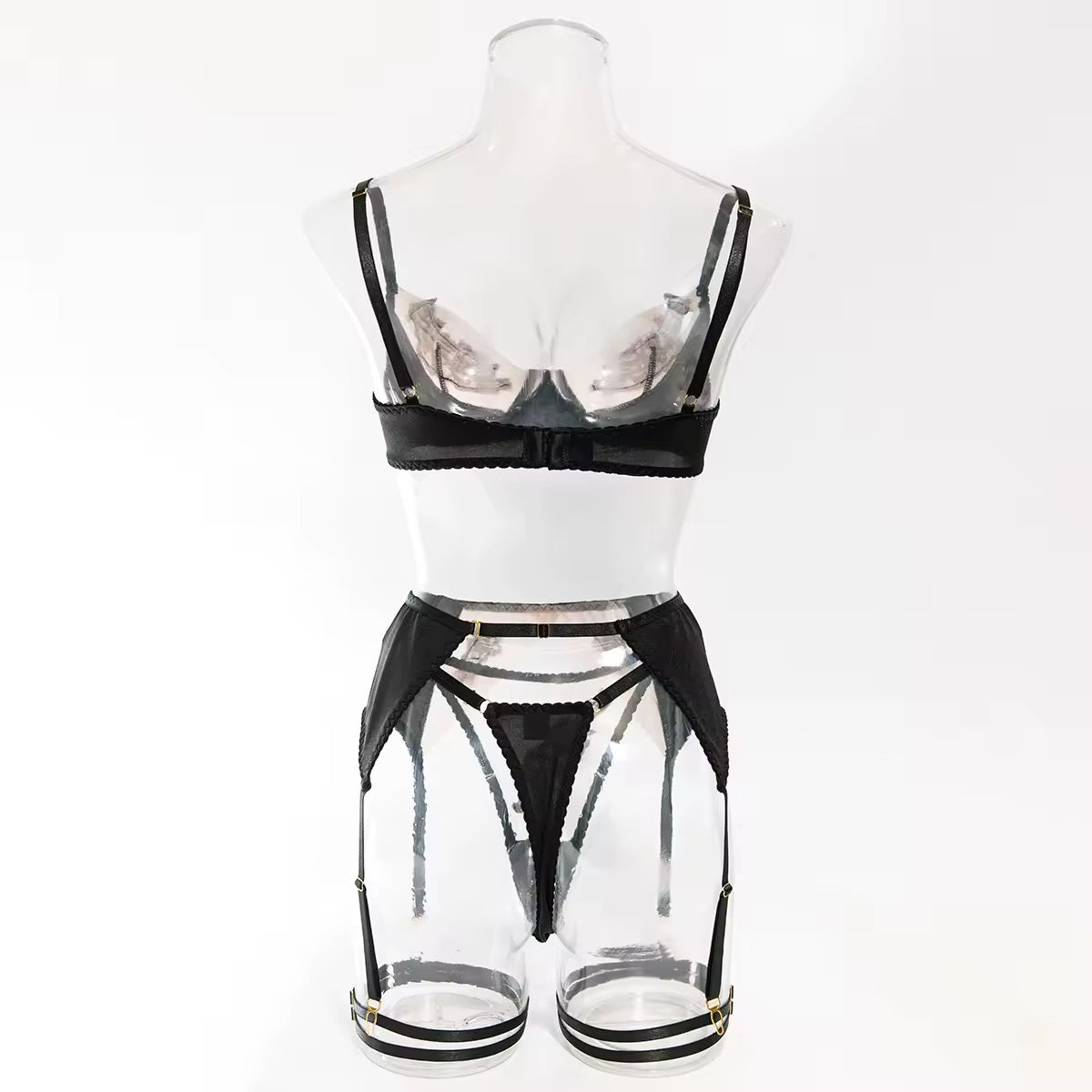 Lingerie Rosé Encanto – Cetim com Bordado Floral e Cinta-Liga