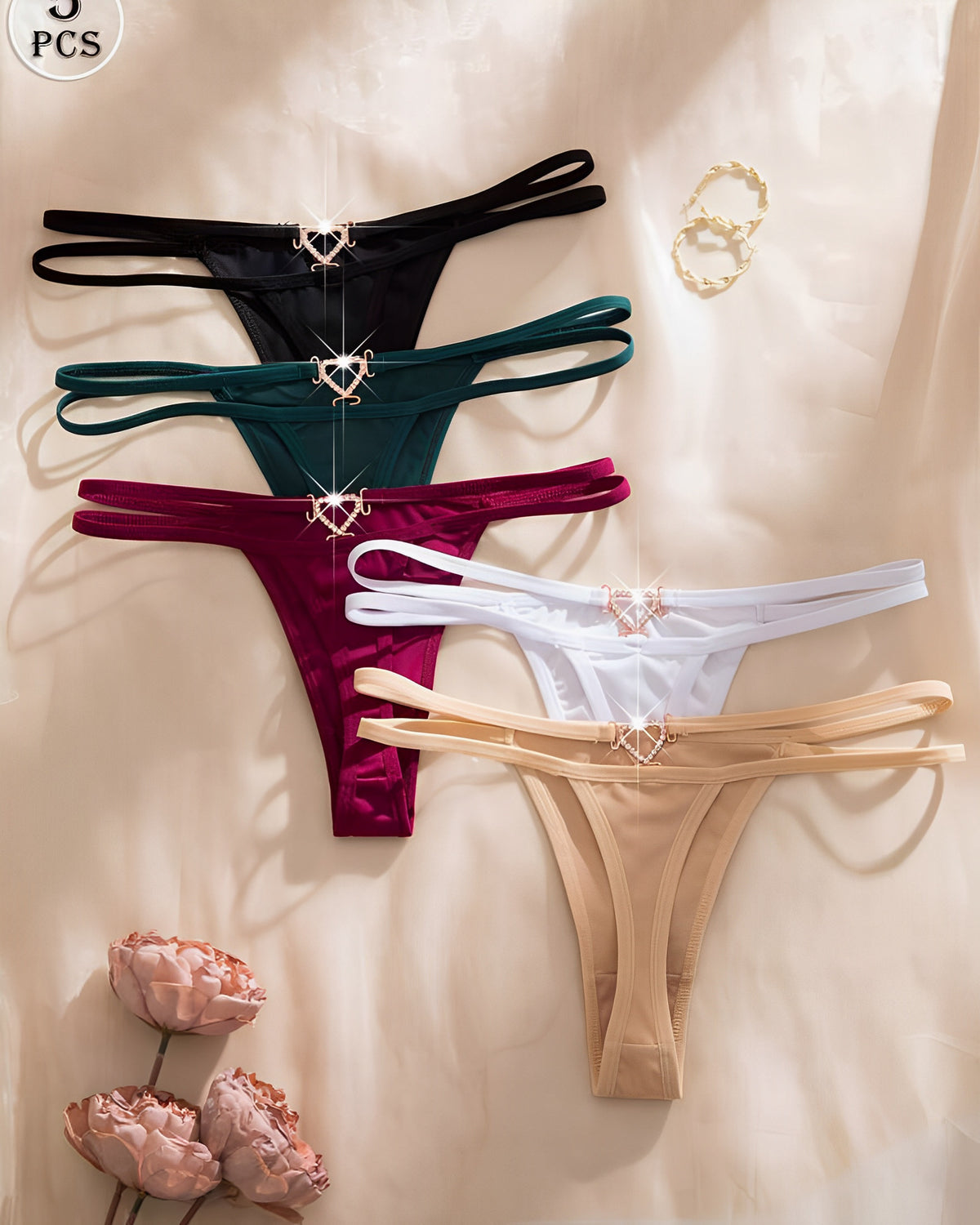 Kit 5 Calcinhas — O Detalhe em Coração que Encanta!