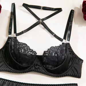 Lingerie Red Seduction – Com Saia de Cetim, Ligas e Fio Dental Regulável