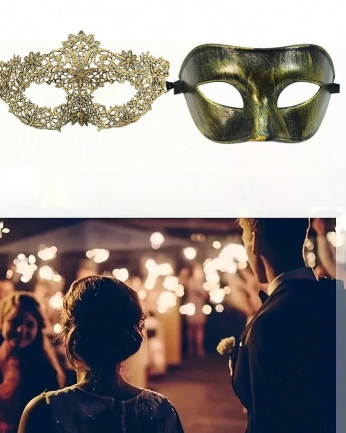 Kit Máscaras Duo Fantasia – Máscara Masculina + Feminina Dourada