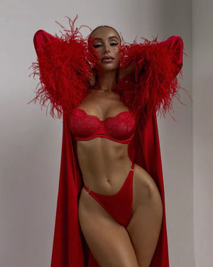 Lingerie Red Seduction – Com Saia de Cetim, Ligas e Fio Dental Regulável