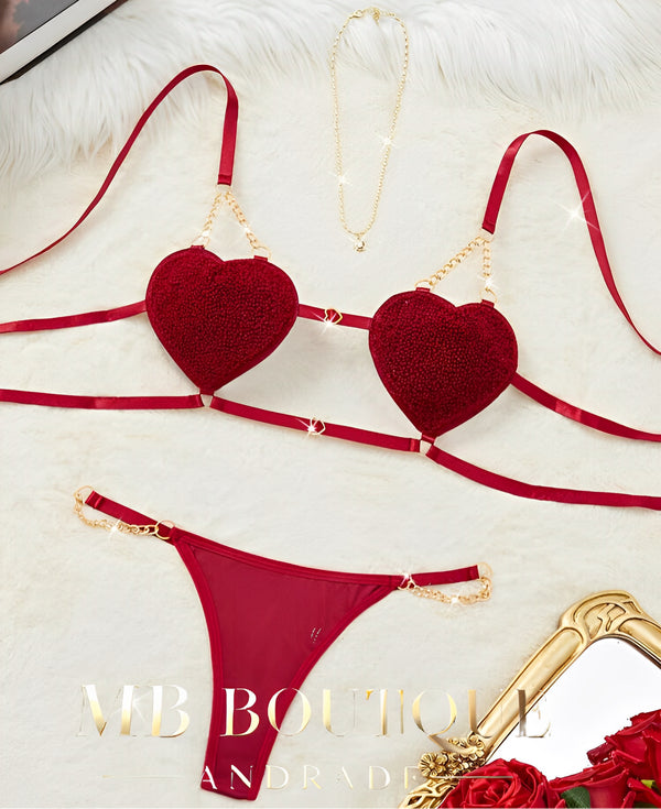 Lingerie Corações Vermelhos – Irresistível e lúdica como um presente apaixonado