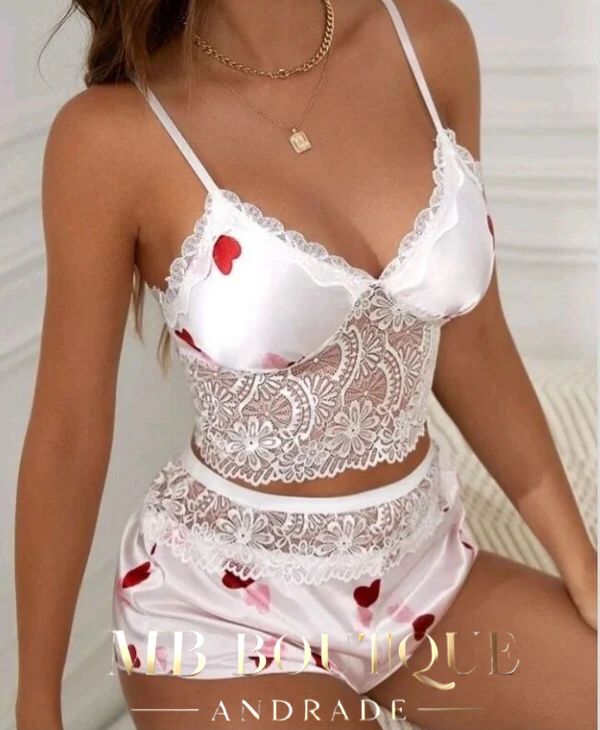 Baby doll de cetim com renda