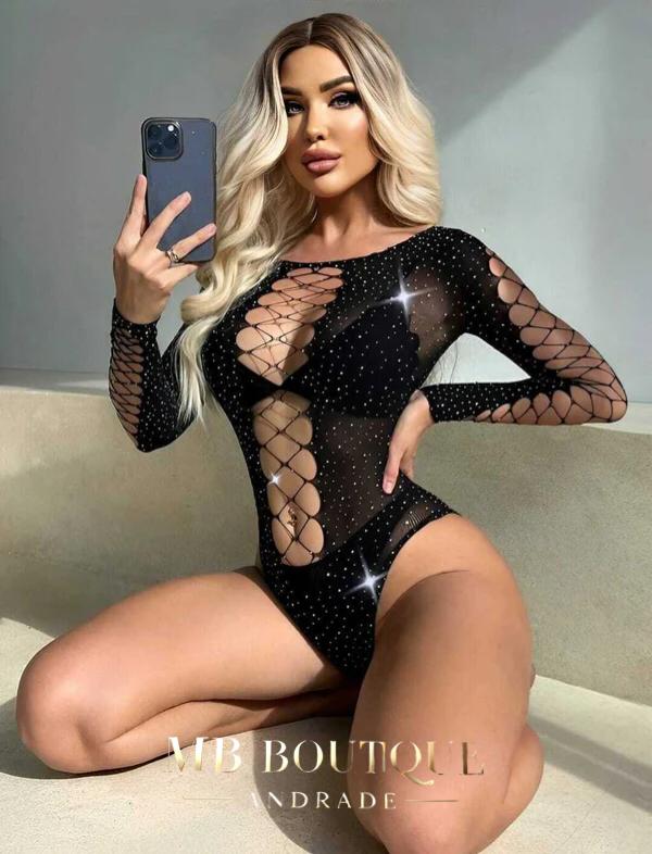 Body transparente com strass (não acompanha lingerie por baixo)