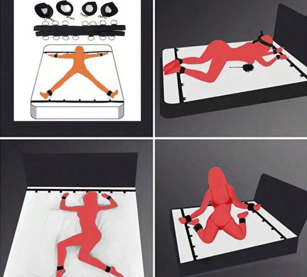 4 em 1 – Algemas Sob a Cama com Ajuste Universal e Travas Ergonômicas para Pulsos e Tornozelos - Sistema de Restrição