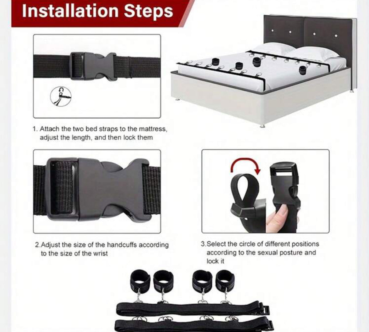 4 em 1 – Algemas Sob a Cama com Ajuste Universal e Travas Ergonômicas para Pulsos e Tornozelos - Sistema de Restrição