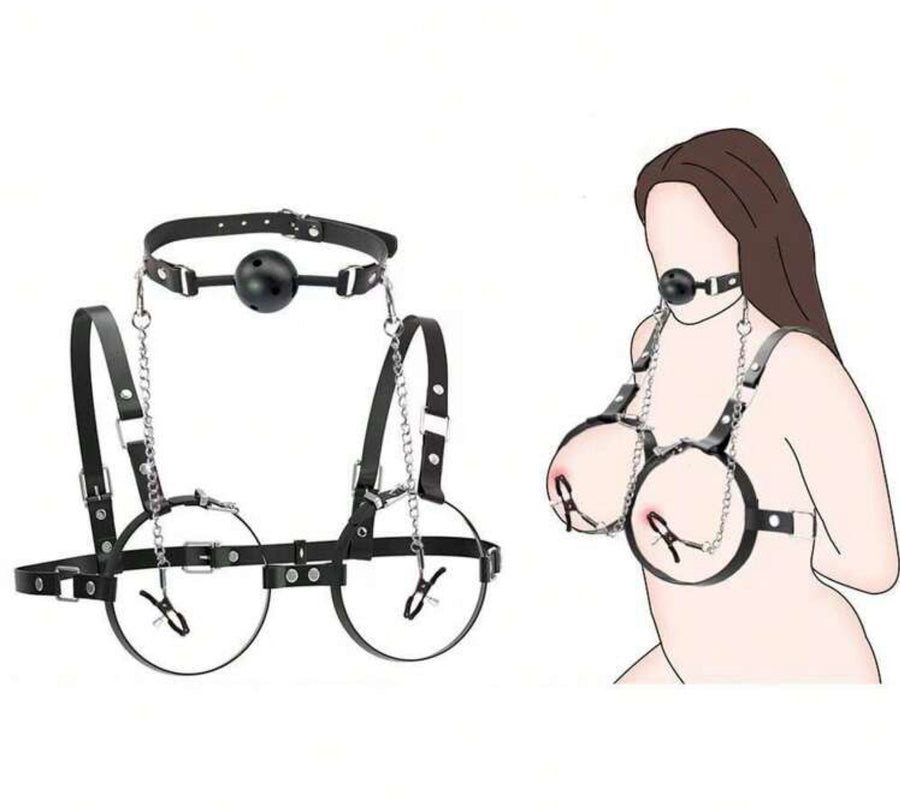Conjunto Dominatrix com Corsete de Correntes e Mordaça de Bola - Ajustável, Provocante e Intenso