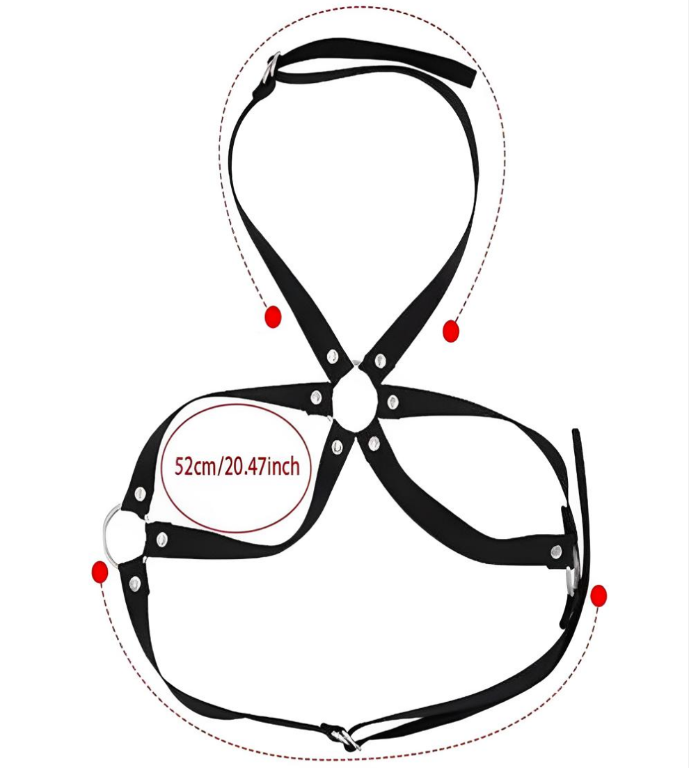 Harness Preto Peitoral Dominatrix – Cinto de Tiras Sensual com Argolas Metálicas