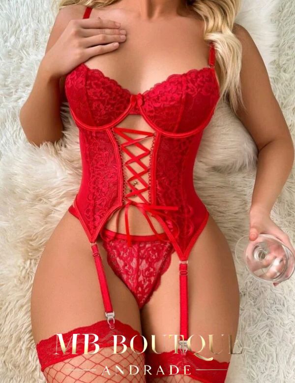 Lingerie com meias calcinha fio dental com regulagem