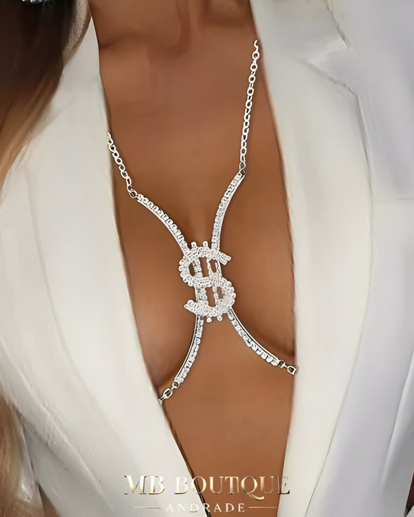 Colar Corporal Feminino em Strass com Símbolo de Dólar
