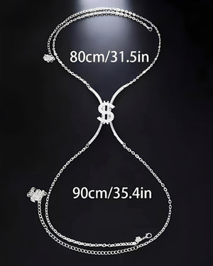 Colar Corporal Feminino em Strass com Símbolo de Dólar