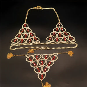 Conjunto Lingerie Luxo em Strass Prata e Dourado sem Bojo - Coleção Gold MB
