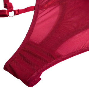 Body com luvas, cinta liga e ligas de perna