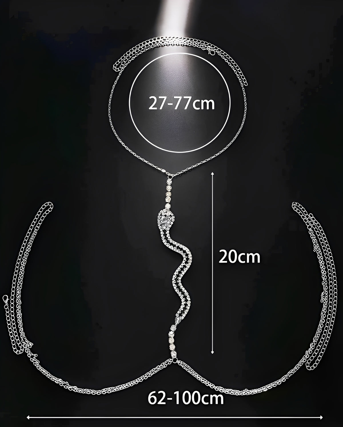 Colar Feminino Prata Serpente em Strass - Colar Longo Ajustável Elegante