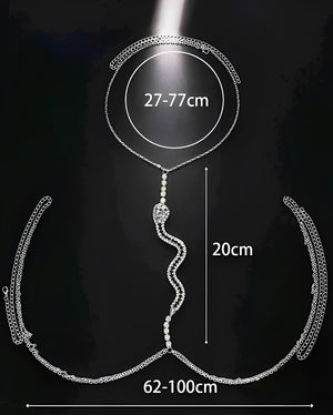 Colar Feminino Prata Serpente em Strass - Colar Longo Ajustável Elegante