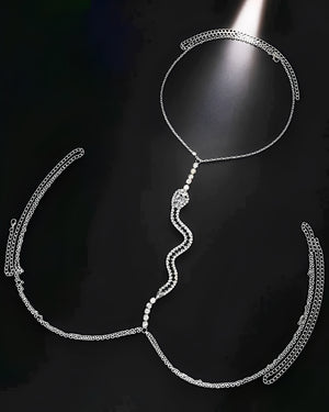 Colar Feminino Prata Serpente em Strass - Colar Longo Ajustável Elegante