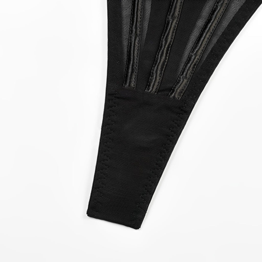 Lingerie Corset Preto Sexy em Tule Transparente com Gargantilha e Calcinha Regulável
