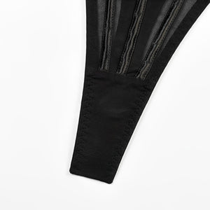 Lingerie Corset Preto Sexy em Tule Transparente com Gargantilha e Calcinha Regulável