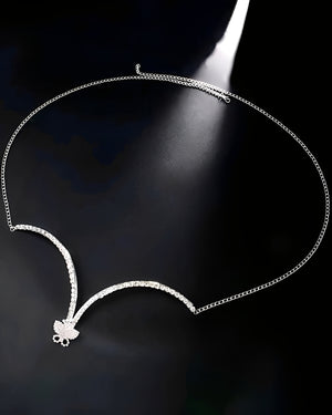 Colar Luxo Prata Feminino com Borboleta em Strass - Acessório Exclusivo e Elegante