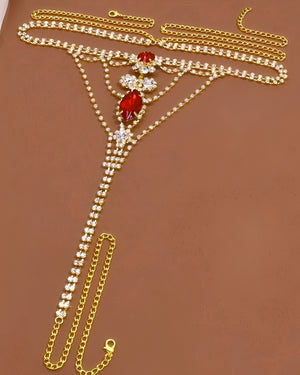 Calcinha Joia Luxo com Pedras Vermelhas e Correntes de Strass - Coleção Gold