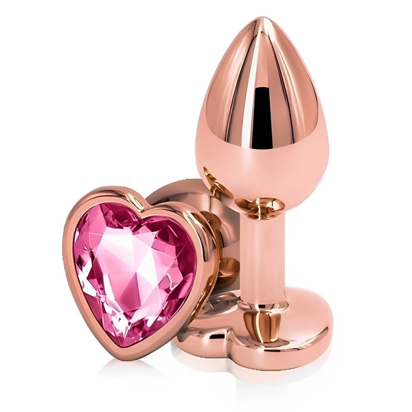 Plug Anal de Metal Rosa Ouro com Pedra Coração