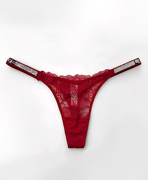 Calcinha Fio Dental de Renda com Strass Brilhante