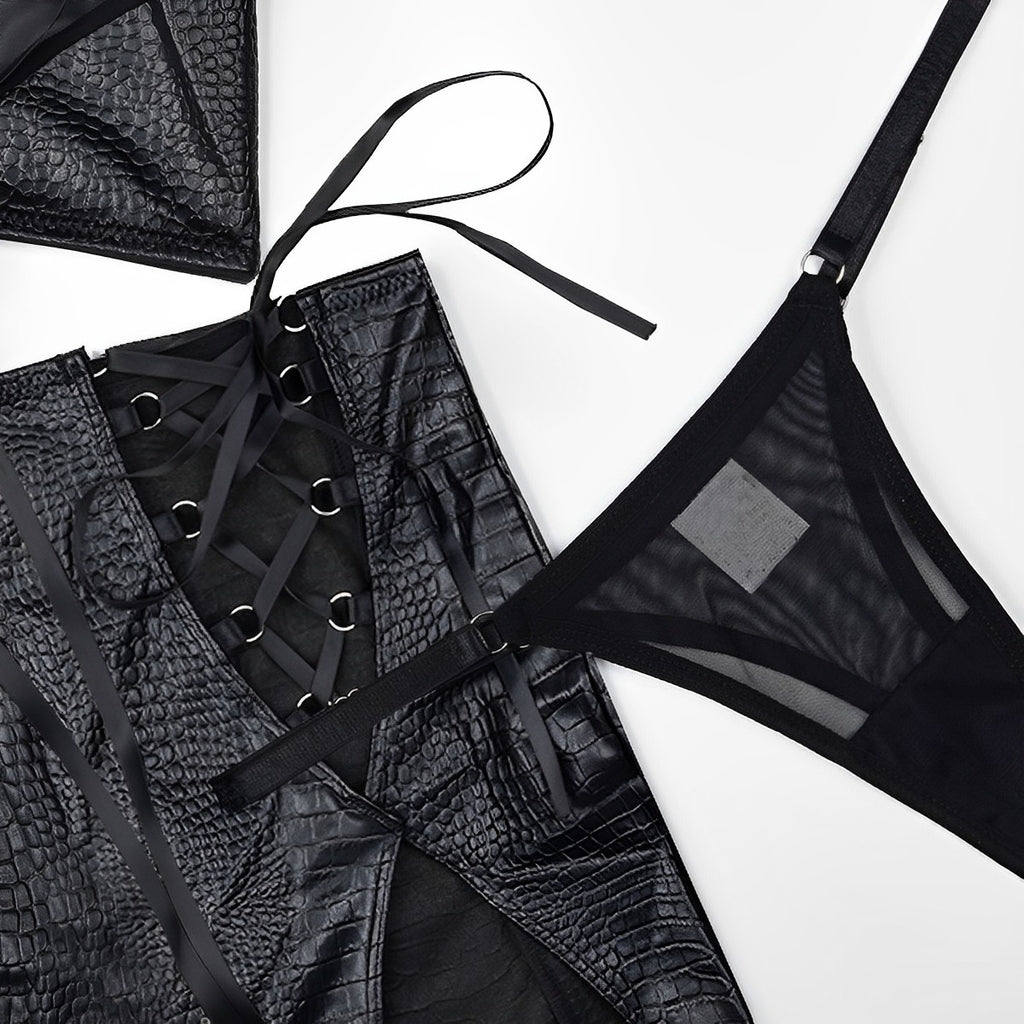 Lingerie com saia e calcinha fio dental com regulagem
