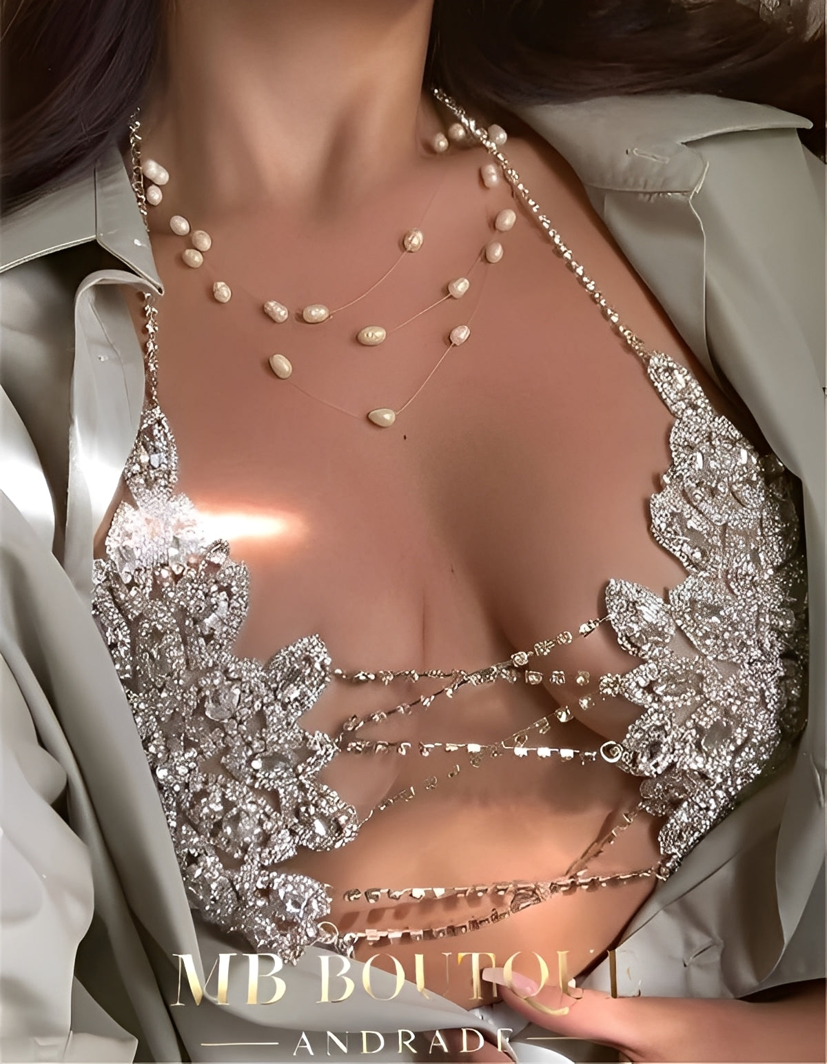 Top com Strass e Detalhes Multicoloridos - Lingerie Glamourosa