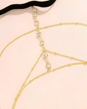Liga de Perna Dourada com Correntes e Strass - Acessório Sensual