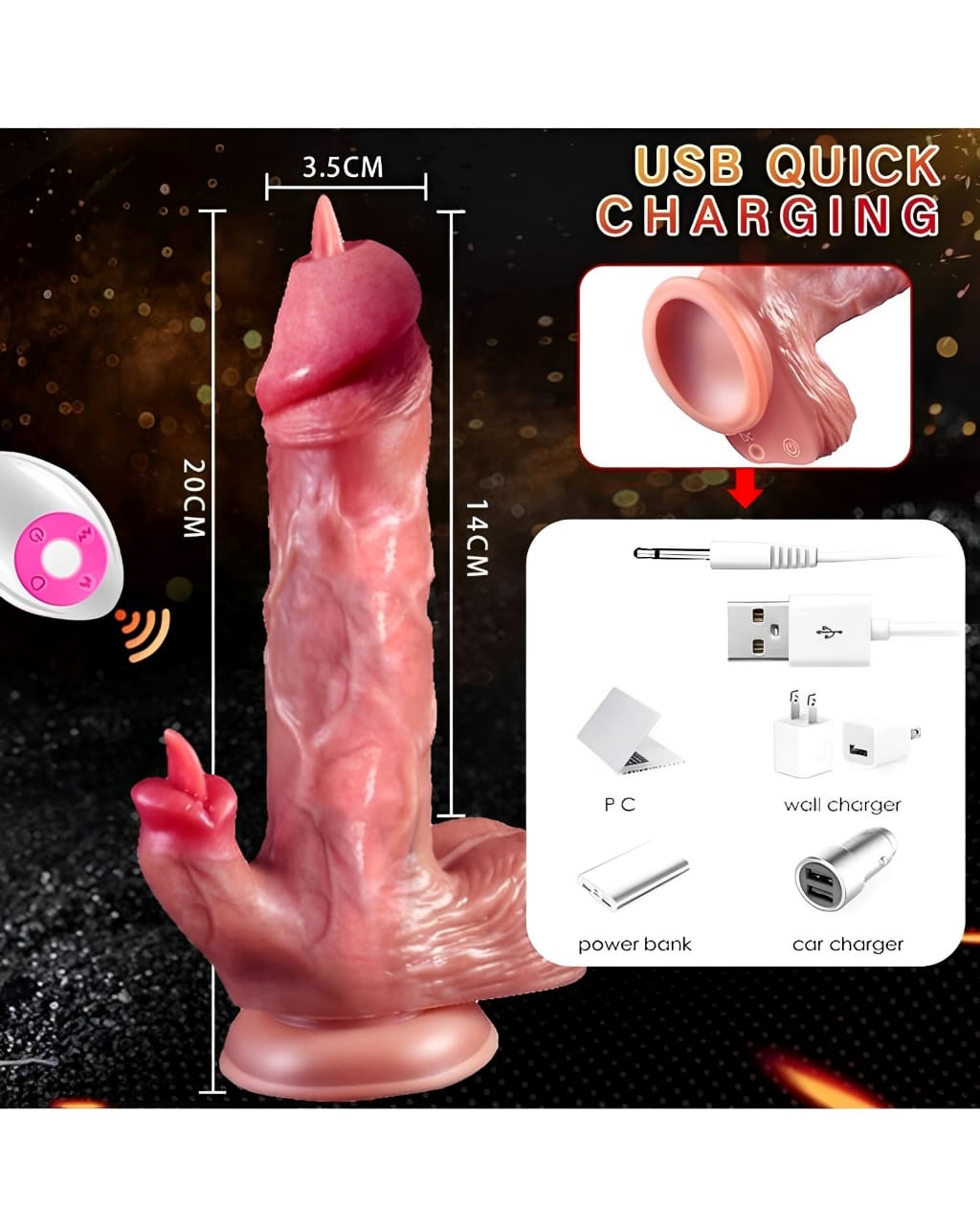 Vibrador com extensão em forma de língua e acessórios de recarga
