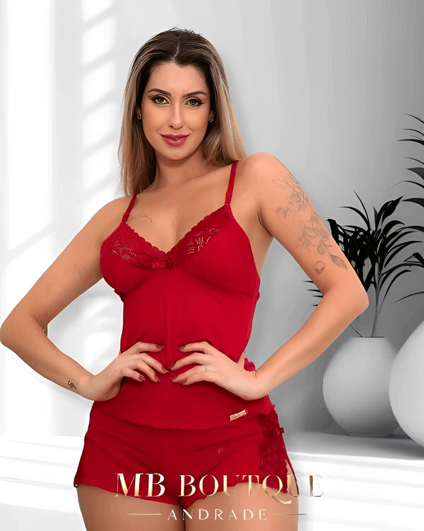 Short Doll Feminino em Microfibra com Renda - Conjunto P ao GG