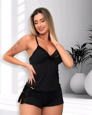 Short Doll Feminino em Microfibra com Renda - Conjunto P ao GG