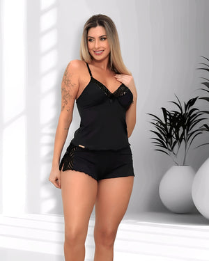 Short Doll Feminino em Microfibra com Renda - Conjunto P ao GG