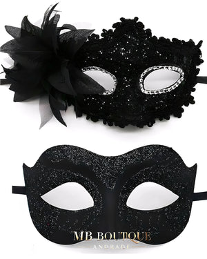 Kit de Máscaras Venezianas Pretas para Casal