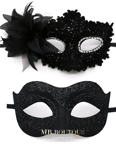 Kit de Máscaras Venezianas Pretas para Casal
