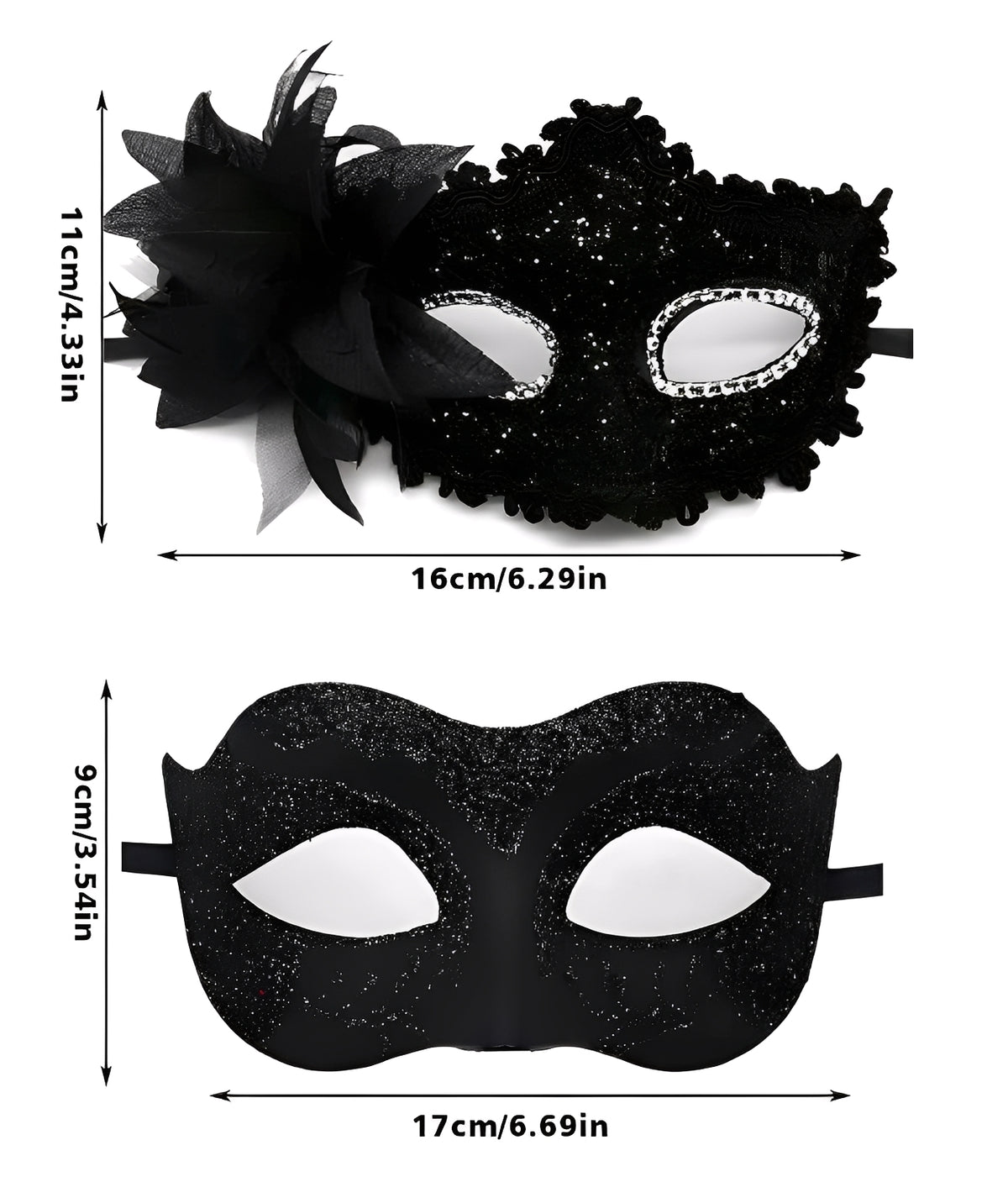 Kit de Máscaras Venezianas Pretas para Casal
