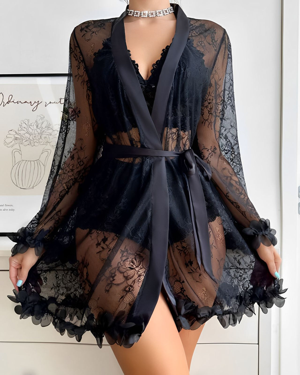 Conjunto Babydoll com Robe de Renda